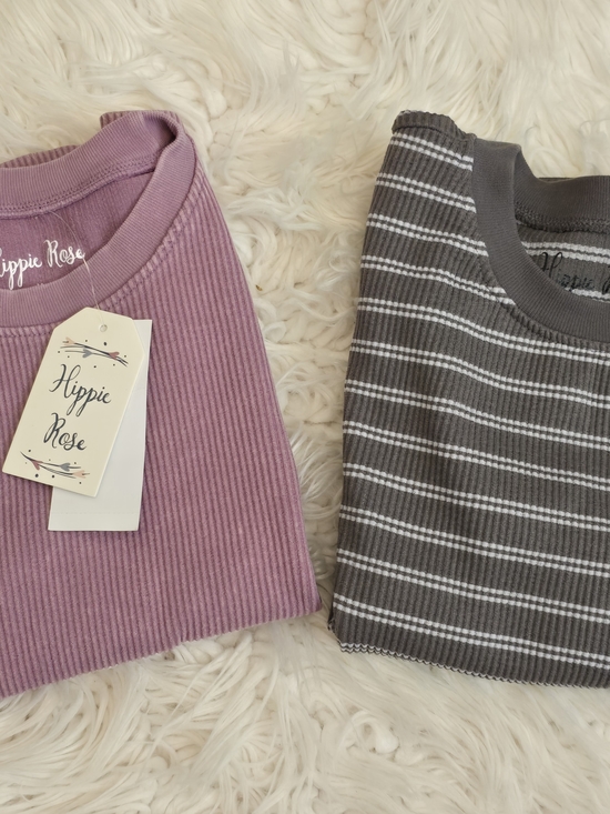 Hippie Rose Tops - Hippie Rose Striped Crewneck Crop Tees- Set Of 2